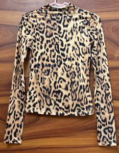 Leopard Print Mock Neck Top