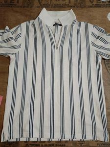 Striped Zip-Neck Polo Top