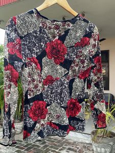 Sheer Floral Print Long Sleeve Top