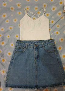 Combo White Crop Top & Denim Skirt Set