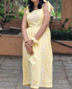 yellow embroidered party wear dress