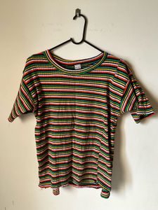 Colorful Striped Ribbed Knit Top