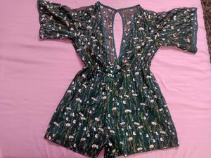 Floral Print Sheer Kimono Romper