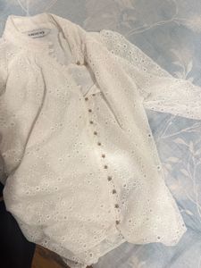 Chic White Broderie Anglaise Blouse