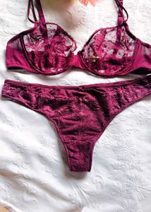 Burgundy Lace Bra and Panty Set