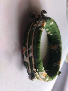 Boho Green Floral Bangle with Bells