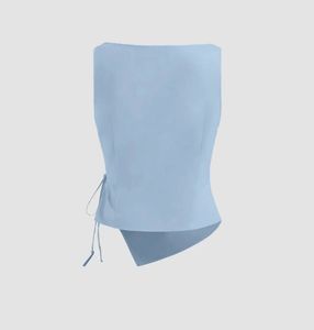 Light Blue Sleeveless Tie-Waist Top