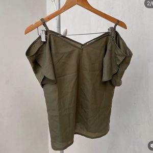 Chic Olive Green Cold Shoulder Top
