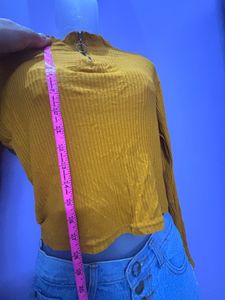 Mustard Yellow Ribbed Zip-Up Top