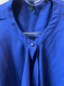 Vibrant Blue Sleeveless Tie-Neck Blouse