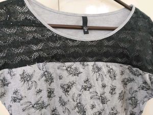 Grey Floral Lace Top