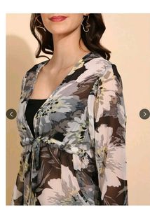 Sheer Floral Tie-Front Blouse