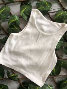 Cream Ribbed Racerback Tank Top