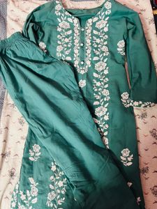 Embroidered Teal Kurta Set