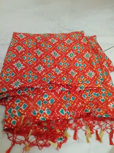 Red Printed Dupatta with Tassels