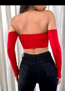 Women's Red Off-Shoulder Crop Top