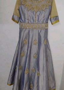 silvery-lavender art silk gown