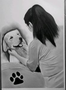Dog With Girl Sketch  Beautiful Handmade Work
