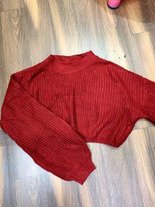 Red Cropped Knit Sweater