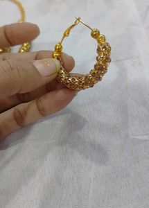 Sparkling Gold Tone Choker &amp; Hoop Earrings Set