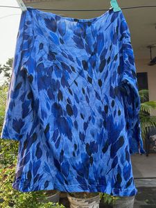 Blue Abstract Print Long Sleeve Top