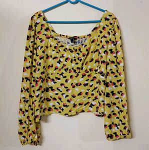 Chic Yellow Leopard Print Long Sleeve Top