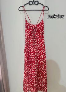 Red Floral Print Midi Dress
