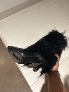 custom made Black Faux Fur Knee-High Boots