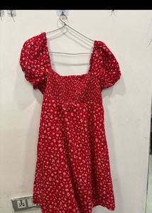 Red Floral Print Midi Dress