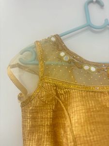 Designer Blouse &amp; Elegant Cream &amp; Gold Saree