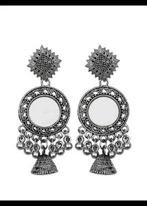 Silver Mirror Jhumka Earrings