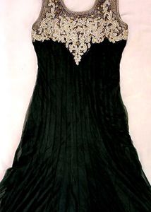 🖤 Elegant Black &amp; Gold Partywear Anarkali Dress