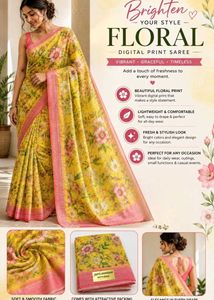 Vibrant Floral Print Digital Saree