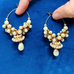 Vintage Pearl Drop Hoop Earrings
