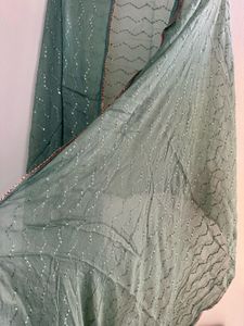 Seafoam Green zardozi work frock suit pallazo set