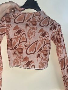 Heart Print Mesh Top
