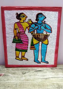 Glass Painting Of Tribal Figures For Home Decor.