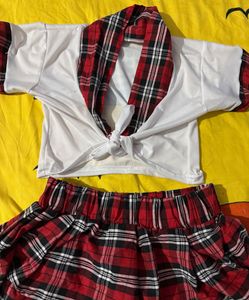 Plaid Mini Skirt with Lace Trim