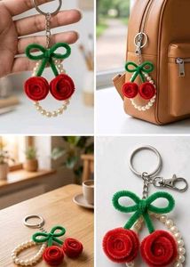 Cute Cherry Keychain with Charm