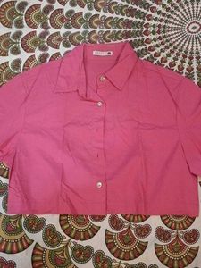 Vibrant hot Pink Cropped Button-Up Shirt
