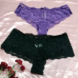 four Lace Panty Set - Purple &amp; Black combo