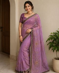 Beautiful Purple Embroidered Saree