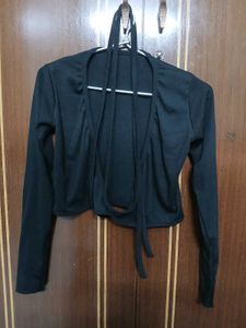 Tie-Up Long Sleeve Midnight Wrap Crop Top