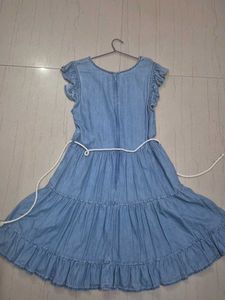 UNUSED Denim Tiered Dress with Ruffle Sleeves