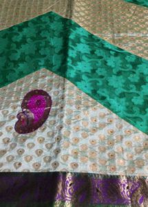 Green Net Saree With Yellow Stones