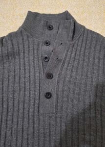 Women's Gray Woolen Button Neck Top