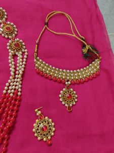 Red &amp; White Pearl Necklace Set