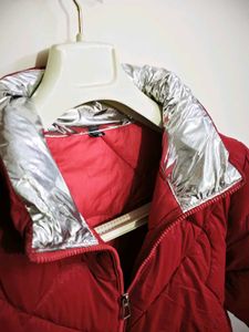 Chic Red Puffer Jacket with Heart Quilt