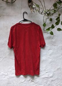 Men's Red V-Neck T-Shirt with American Flag Graphi