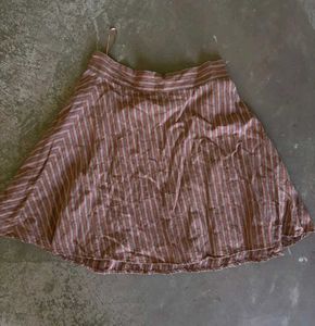 Brown Striped A-Line Mini Skirt